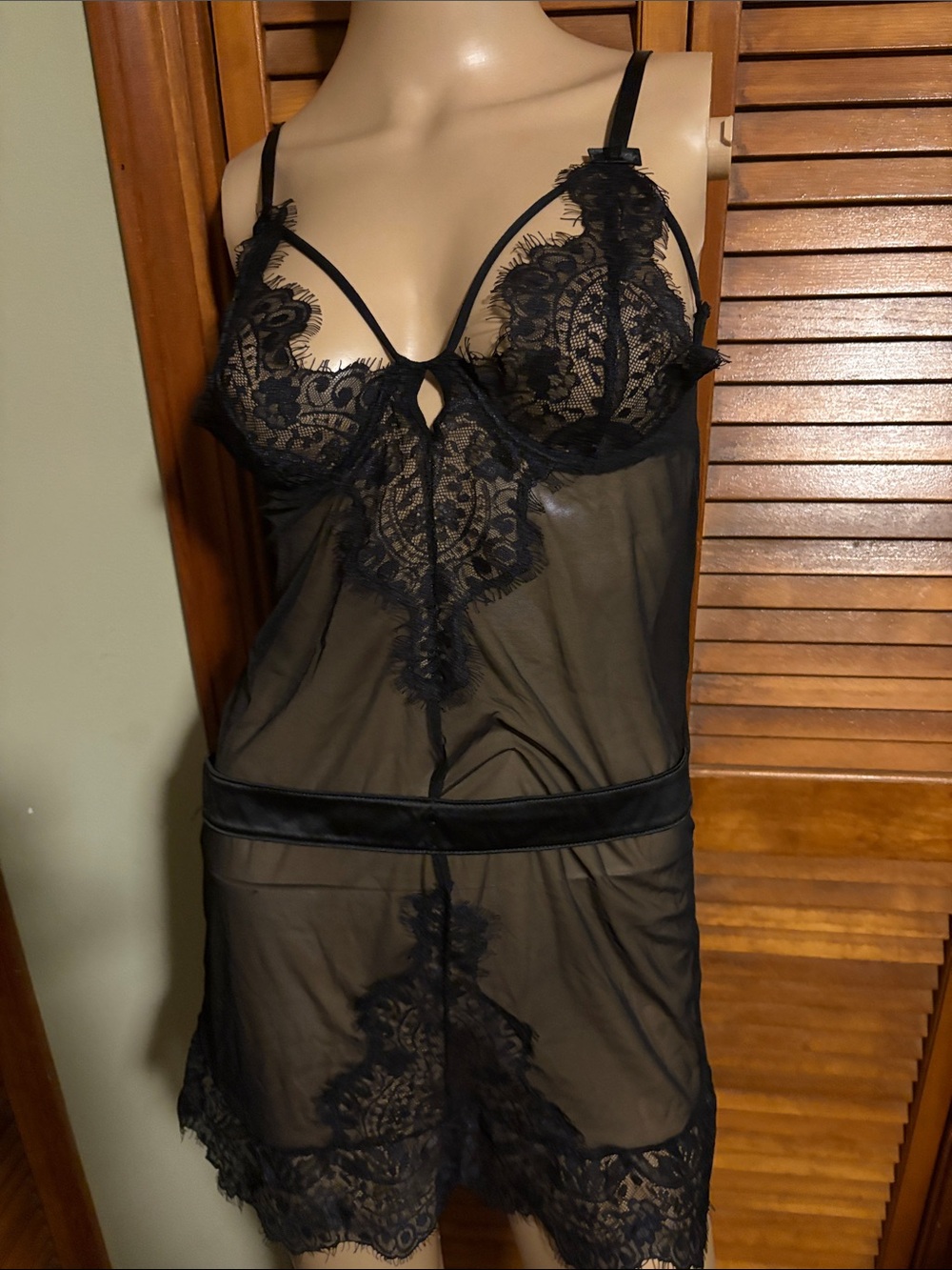 Sheer Black Lace Chemise with Adjustable Straps